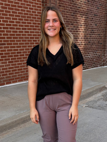 Black Dolman V Neck Top