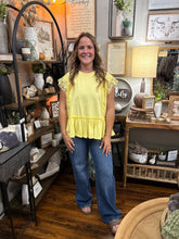 Load image into Gallery viewer, Yellow Solid Jersey Tiered Top With Lace Sleeve