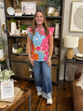 Load image into Gallery viewer, Floral Printed V Neck Ruffle Trim Top