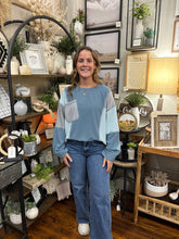 Load image into Gallery viewer, Blue Patchwork Long Sleeve Top
