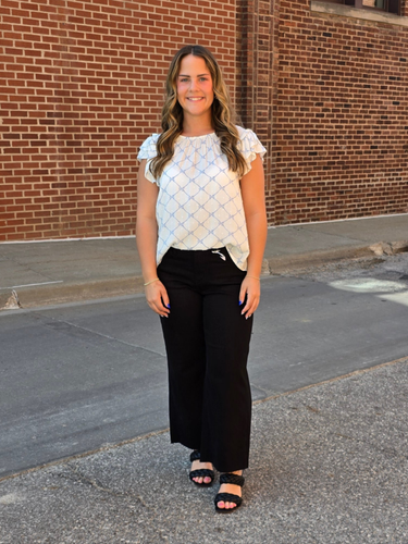 Blue Bow Top w/Ruffle Sleeve