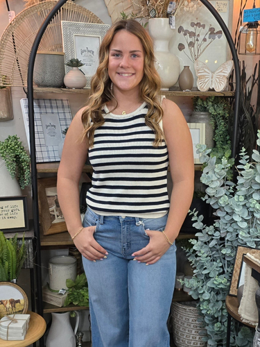 Navy Stripe Cropped Tank