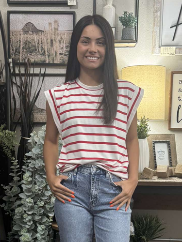 Red Striped Raglan Sleeve Top