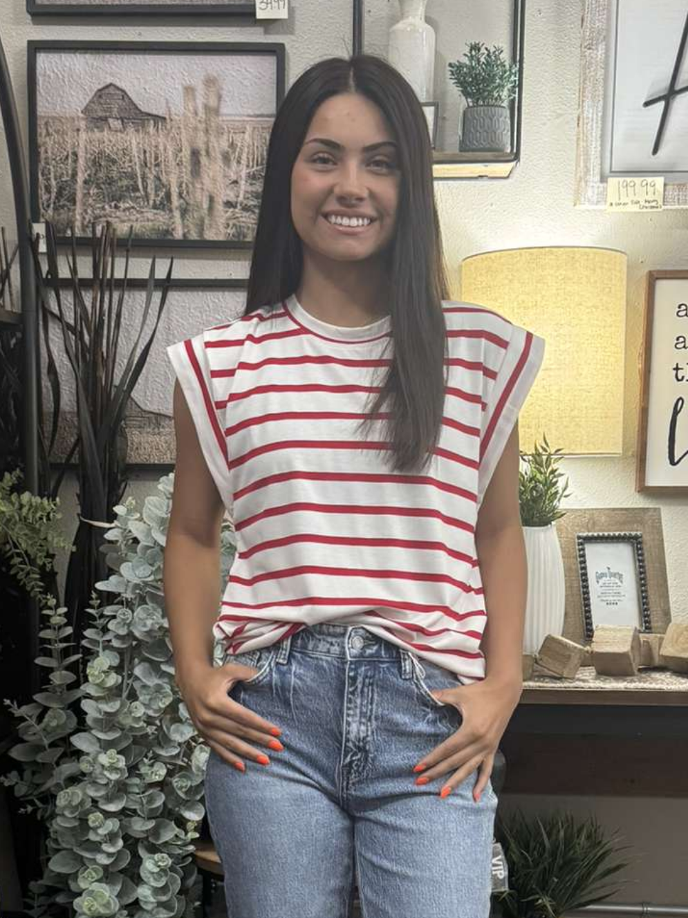 Red Striped Raglan Sleeve Top