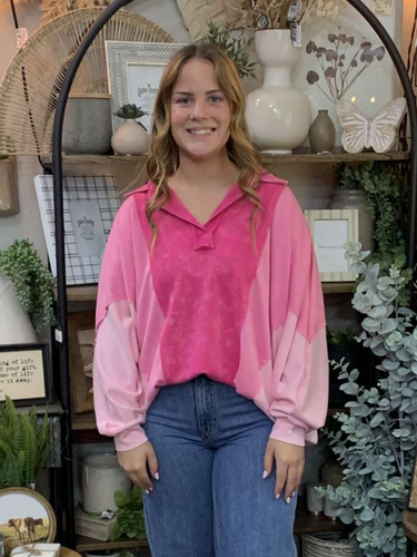 Pink Mineral Washed Color Block Top