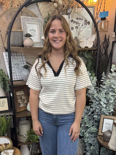 Cream & Black Stripe Top
