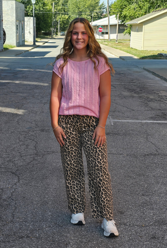 Pink Stripe Textured Cap Sleeve Top