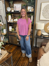 Load image into Gallery viewer, Magenta Crew Neck Cuffed Top