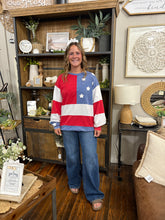 Load image into Gallery viewer, Red &amp; Blue Mineral Washed Americana Flag Sweatshirt