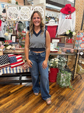 Load image into Gallery viewer, Navy &amp; White Stripe Crop Tank