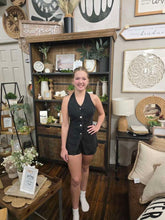 Load image into Gallery viewer, Black Denim Vest-Style Romper