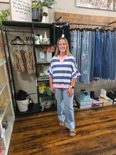 Load image into Gallery viewer, Navy &amp; Pink Stripe French Terry Top