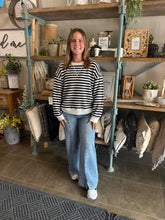 Load image into Gallery viewer, Black Striped Rib Banded Pullover