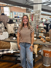 Load image into Gallery viewer, Brown Stripe Textured Round Neck Top