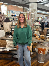 Load image into Gallery viewer, Hunter Green Acid Wash Fleece Half Zip Sweatshirt
