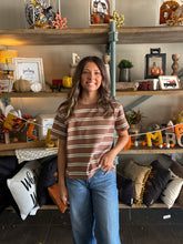 Load image into Gallery viewer, Brown Striped Boxy Short Sleeve Top