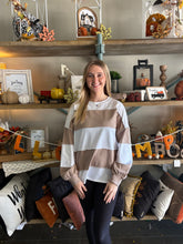 Load image into Gallery viewer, White &amp; Mocha Oversized Color Block Long Sleeve Top