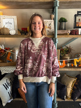 Load image into Gallery viewer, Brown Color Block Floral Pullover Top