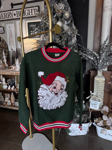 Embroidered Green Santa Face Crewneck