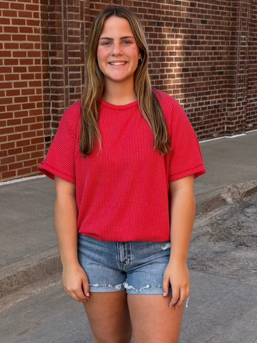 Solid Red Urban Ribbed Top