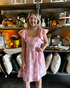 Pink Flower Embroidered Sheer Organza Dress
