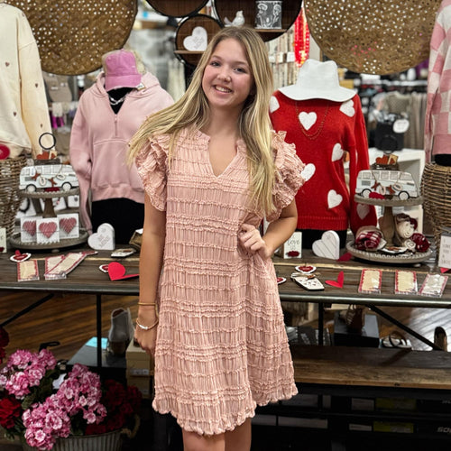 Blush Ruffled Textured Woven Mini Dress