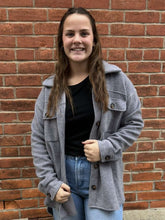 Load image into Gallery viewer, Grey Fleece Button-Down Shacket