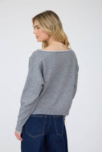 Load image into Gallery viewer, CONTRAST TRIM OFF SHOULDER LONG SLEEVE SWEATER: BLACK