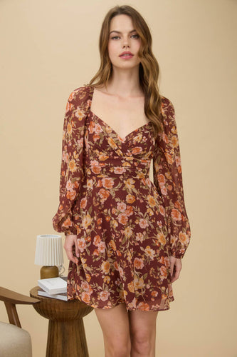 Burgundy Floral Mini Dress