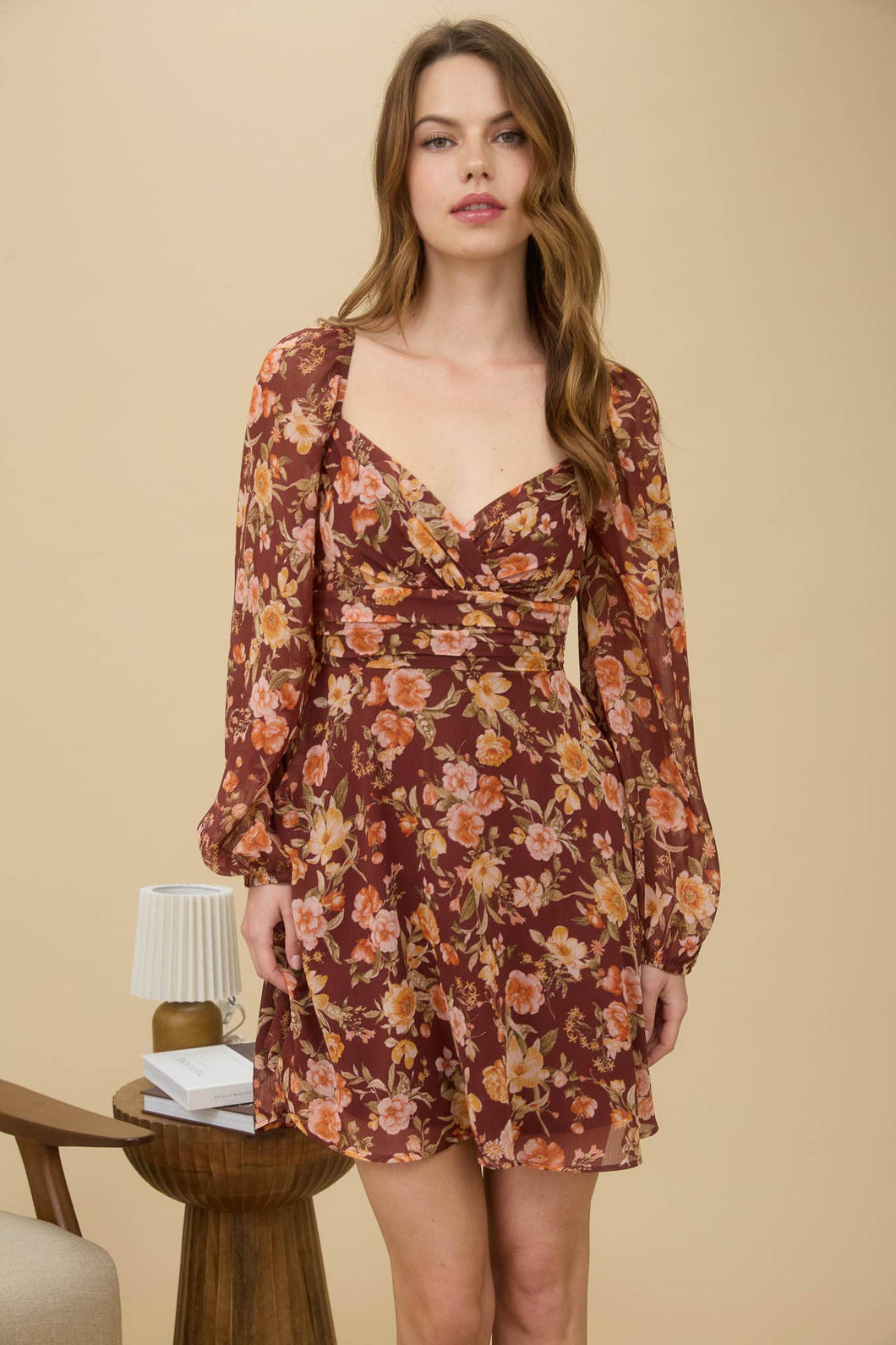 Burgundy Floral Mini Dress