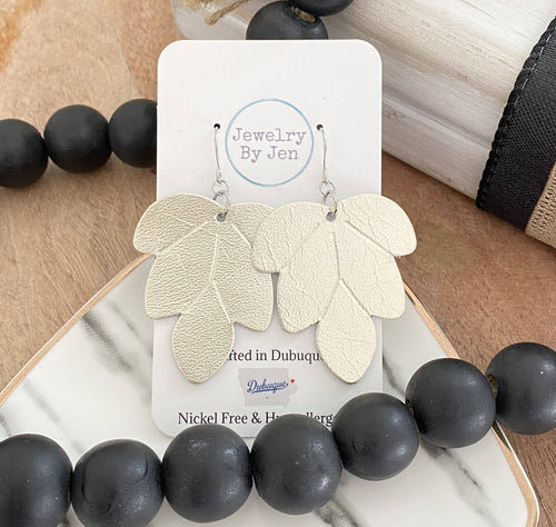 Embossed Leaf Earrings: Platinum
