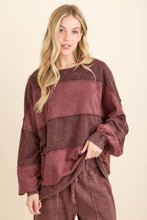 Load image into Gallery viewer, Hot Cocoa Mineral Washed Striped Contrast Sweatshirt