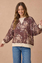 Load image into Gallery viewer, Brown Color Block Floral Pullover Top