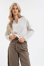Load image into Gallery viewer, Cream Stripe Split Neck Top