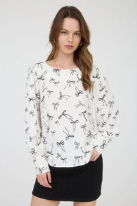 Bow Pattern Long Sleeve Top