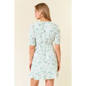Sage Floral Smocked Wrap Dress