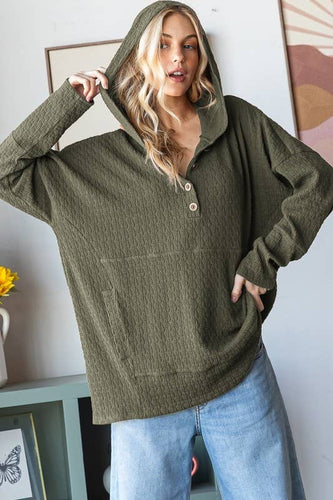 Olive Jacquard Kangaroo Hoddie