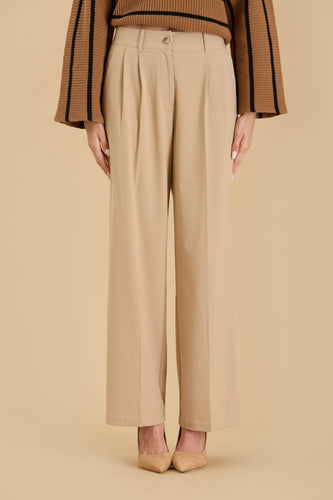 Khaki High Waist Pleated Dress Pant