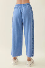 Load image into Gallery viewer, Denim Blue Mineral Washed Boho Trim Wide Leg Pant
