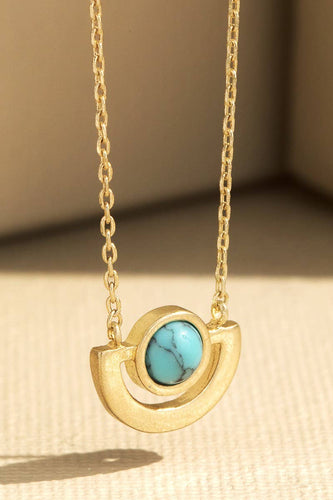 Brass Metal Round Natural Stone Necklace: WGD/TQS-TURQUOISE