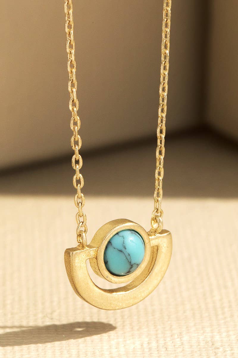 Brass Metal Round Natural Stone Necklace: WGD/TQS-TURQUOISE