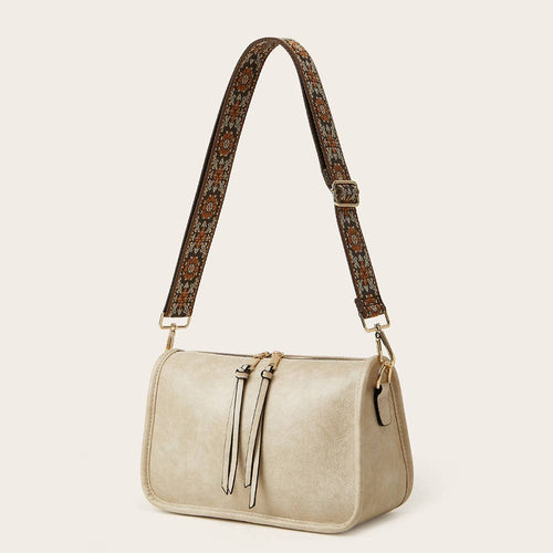 Bohemian Wide Shoulder Strap Crossbody Bag: Beige