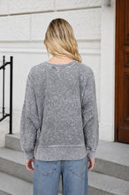 Load image into Gallery viewer, ACID WASH LONG SLEEVE SIDE SLIT KNIT TOP: Black