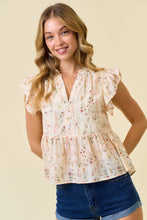 Load image into Gallery viewer, Cream Floral Printed Ruffle Sleeve Top