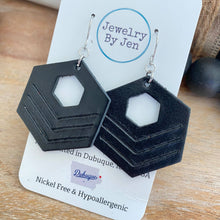 Load image into Gallery viewer, Embossed Hexagon Earrings: Black