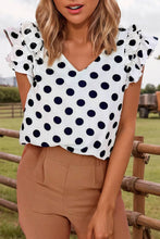 Load image into Gallery viewer, Polka Dot Print Ruffled Sleeve Top