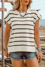 Load image into Gallery viewer, Cream Stripe Side Slits Crewneck Sweater Top