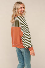 Load image into Gallery viewer, Olive &amp; Rust Crew Neck Loose Fit Stripe Pullover