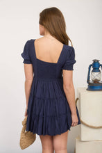 Load image into Gallery viewer, Navy Sq Neck Tiered Mini Dress