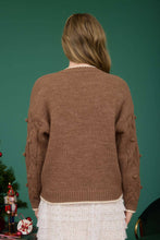 Load image into Gallery viewer, Brown Pom Pom Cable Knit Sweater